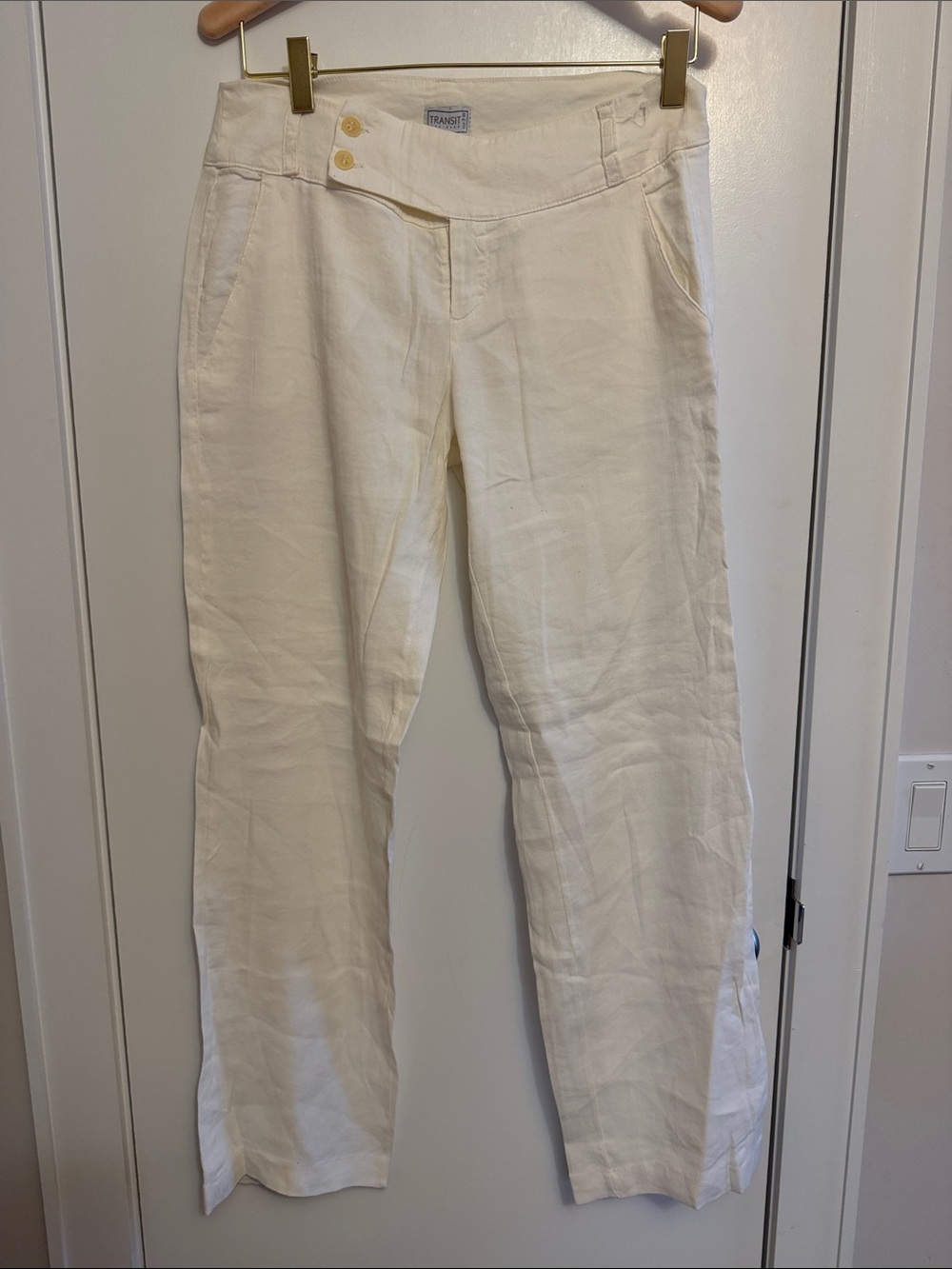 Transit Par-Such 112 White Linen blend Button-Accent Trousers Pants  size 2